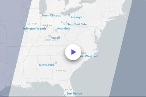 Video play button over a map